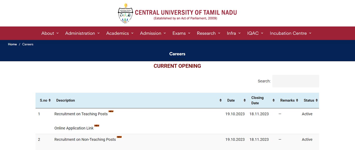 www.cutn.ac.in recruitment 2023